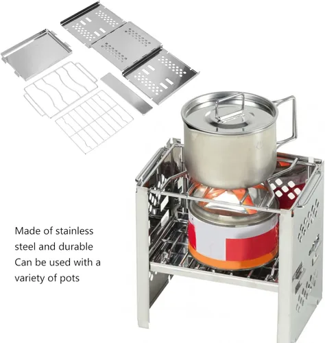 Vista 3 de Estufas de campamento de leña, estufa plegable de acero inoxidable para mochileros, cocina de barbacoa para picnic barbacoa, olla potable al aire