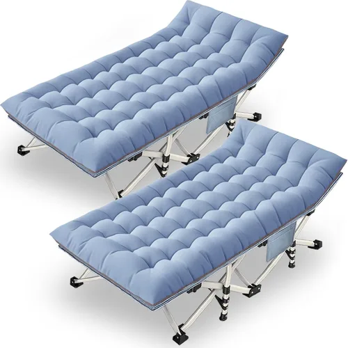 Vista 7 de Paquete de 2 catres de camping con colchón para dormir con almohadilla cómoda, cama de campamento resistente para adultos, catre plegable para casa