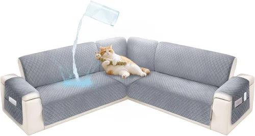 Vista 17 de Fundas de sofá seccional para perros 100% impermeables, funda de sofá en forma de L para esquinas, de terciopelo, lavable, antideslizante