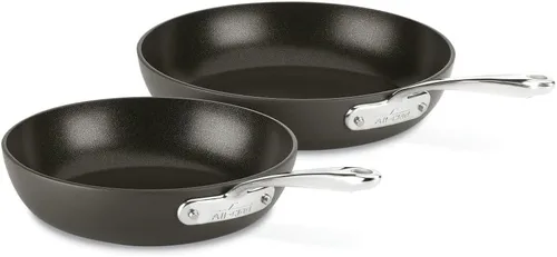 All-Clad Essentials Juego de Sartenes Antiadherentes de Anodizado Duro de 2 Piezas, 8, 10,5 Pulgadas Seguras para Horno y Parrilla 500°F, Tapa