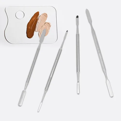 Vista 4 de 4 piezas de acero inoxidable Depotting espátula de maquillaje herramienta de maquillaje accesorios para maquillaje cosméticos mezcla