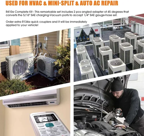 Vista 7 de BACOENG Juego de bomba de vacío de CA de 3.6CFM y medidor – Kit de bomba de vacío mini split doméstico para refrigerantes R410A – con adaptador mini