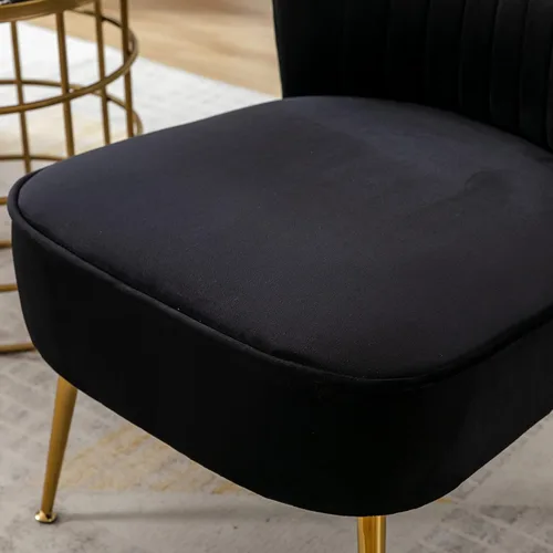 Vista 9 de Juego de 2 sillas decorativas de terciopelo, cómodas sillas de sala de estar, sin brazos, sofá individual lateral de mediados de siglo con patas
