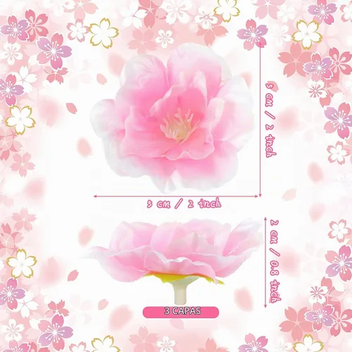 Vista 2 de Dilunave 100 pétalos de seda artificiales de flor de cerezo, 4 colores Cabezales de flor de cerezo sintético para manualidades a granel, decoración