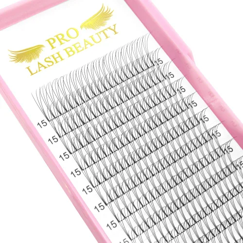 Vista 8 de Extensiones de pestañas postizas de volumen prefabricadas 3D-C-0.07-10 con tallo corto, extensiones de pestañas postizas en abanico prefabricadas 9