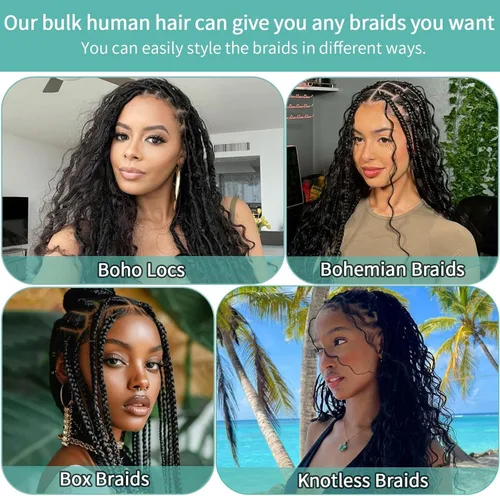 Vista 113 de Cabello Humano para Trenzar para Trenzas Boho 3 Paquetes/Pack 110g (3.88 oz) 14 Pulgadas Cabello Humano a Granel Ondulado Profundo para Trenzar