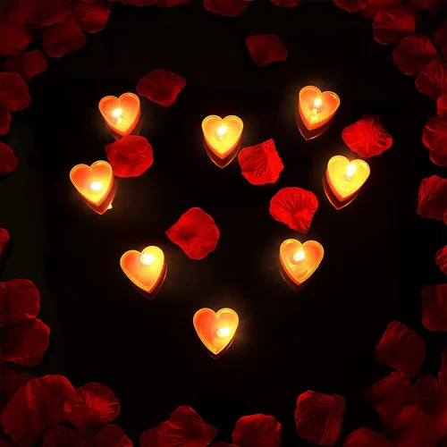 Vista 2 de Nuanchu 18 velas en forma de corazón para el día de San Valentín, velas de té de amor, velas para mesa de boda, centro de mesa, cena, decoración