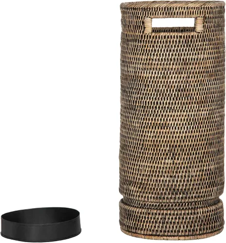 Vista 3 de Kouboo La Jolla - Paragüero redondo de ratán con captura de agua, color negro lavado