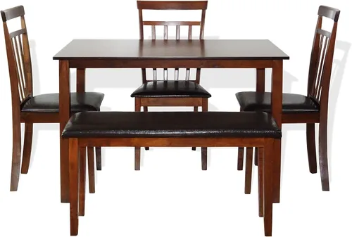 Vista 8 de Banco de madera maciza manchado con diseño contemporáneo acolchado en acabado de nogal oscuro