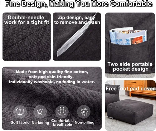 Vista 3 de Sofa Lazy Sack - Funda para puf con funda para reposapiés y funda de almohada cómoda (no contiene relleno), sofá gigante para dos personas