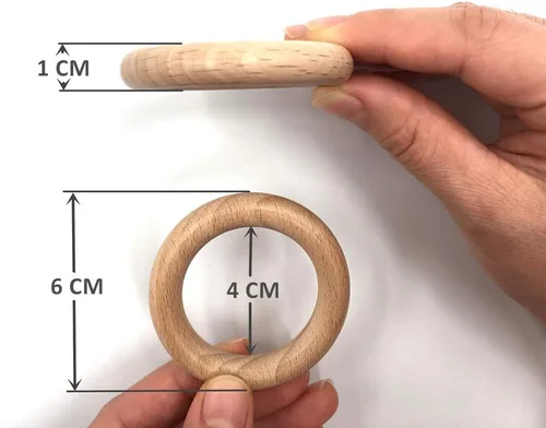 Vista 2 de Anillos de madera de haya natural, 5 piezas sin terminar de 2.4 in, anillos de madera maciza, círculos sin pintura para manualidades, conectores