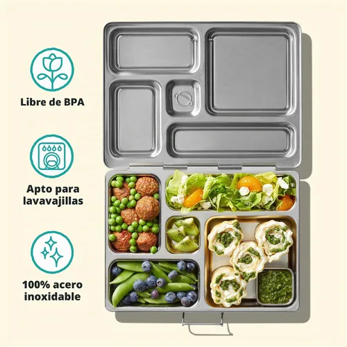 Vista 5 de PlanetBox Rover - Lonchera estilo Bento de acero inoxidable para jóvenes con 5 compartimentos, edición mariposas incluye bolsa de almuerzo aislada