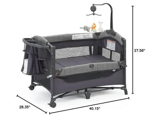 Vista 7 de QUTANIX Moisés Junto a la Cama para Bebé, Corralito 5 en 1 con Moisés de Tamaño Completo, Corralito para Bebé con Mesa Cambiador, Estante