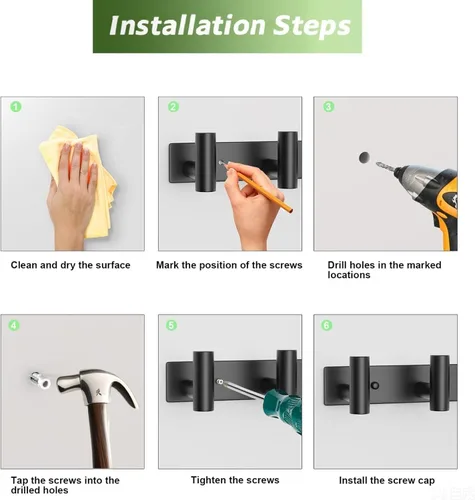 Vista 8 de Perchero de Pared Montado - 3 Ganchos, Ganchos de Pared de Acero Inoxidable Resistente para Toalla, Bolso de Abrigo, Perchero para Sombreros