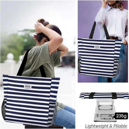 Vista 2 de Buringer Bolsa de playa grande impermeable para mujer, bolsa de mano a prueba de arena con cremallera y bolsillos, bolsa de piscina para viajes