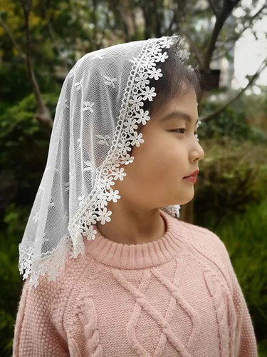 Vista 5 de Velo de encaje para niñas de la primera comunión velos de flores