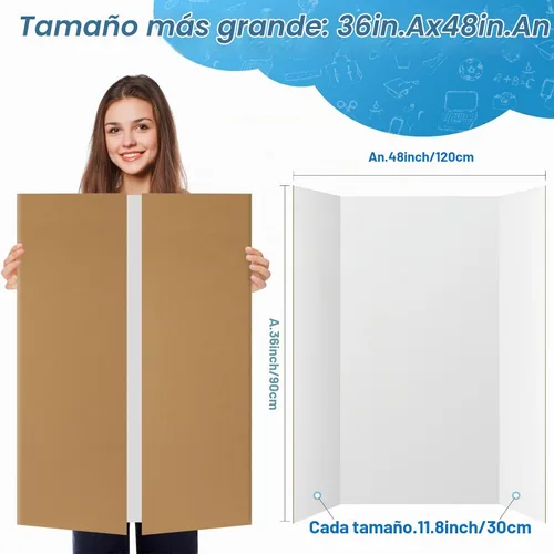 Vista 3 de VinTS 36" x 48" Large Trifold Poster Board,4 Pack White Corrugated Foldable Project Boards for Science Fair, School Projects,Photo Displays