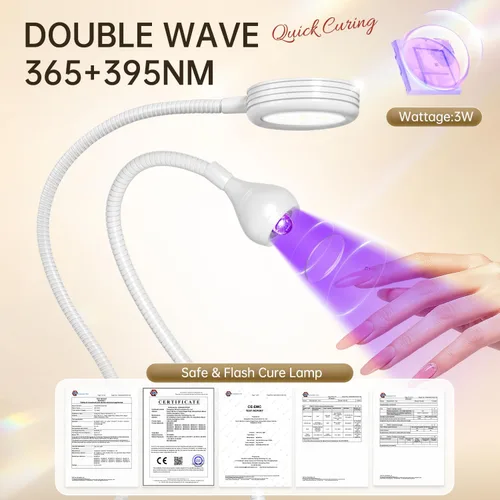 Vista 2 de AORAEM Lámpara LED de uñas de doble cabezal, luz LED UV de secado rápido, cuello de pato, lámpara UV, luz de curado con cuello de cisne portátil