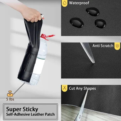 Vista 4 de Parche de reparación de cuero, parche de reparación de cuero autoadhesivo para sofás, asientos de automóvil, sofá, muebles, bolsos, cinta de cuero
