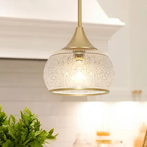 Vista 13 de Lámpara de techo semiempotrada dorada con cristal globo – Iluminación de techo vintage para pasillo, cocina, entrada, baño y armario
