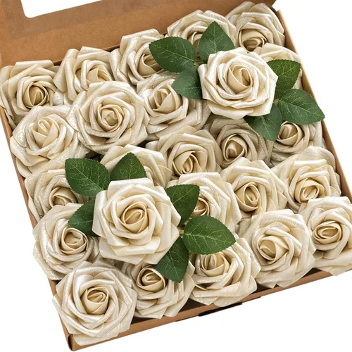 Vista 31 de Ling's moment Artificial Roses, Black, 3 Inch 25 Pcs Negro