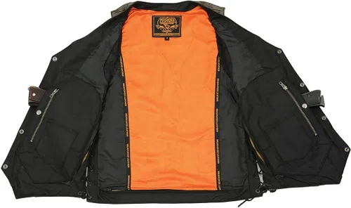 Vista 5 de Milwaukee Leather MLM3540 - Chaleco de piel para hombre, estilo moto, envejecido, café, con 10 bolsillos