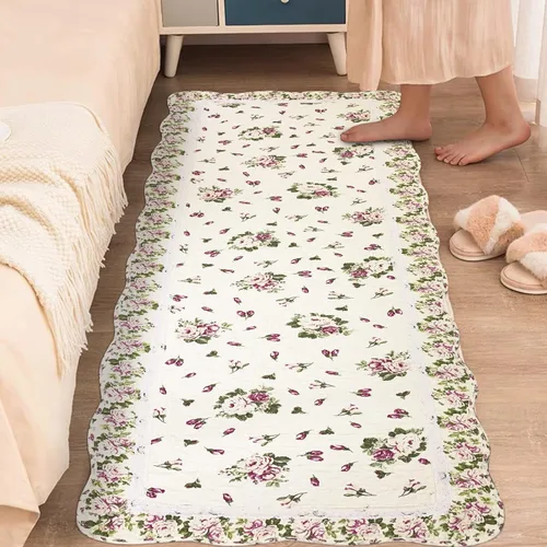 Vista 9 de USTIDE Alfombra de algodón natural de 3 x 5 con diseño de flores de rosas, capullos de flores de rosas desgastadas, lavable a máquina