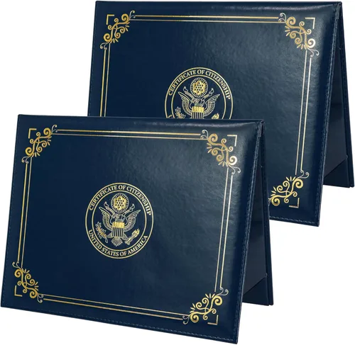 GraduatePro Deluxe Portador de Certificado de Ciudadanía de EE. UU. 2025 Naturalización Funda acolchada de cuero PU con Gran Sello Dorado de los