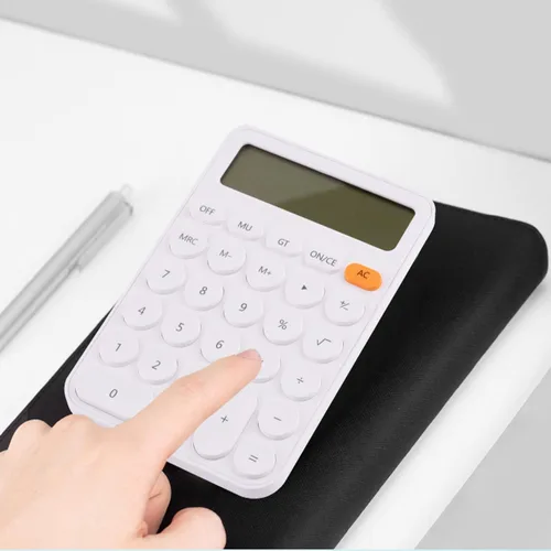 Vista 2 de Calculadoras de escritorio, calculadora estándar de 12 dígitos con pantalla LCD grande y botón redondo, calculadora de escritorio con teclas grandes
