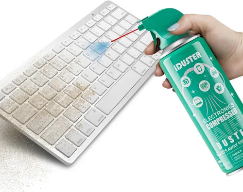 Vista 2 de iDuster Plumero de aire comprimido desechable, limpiador de computadora, limpiador de teclado, 1 lata