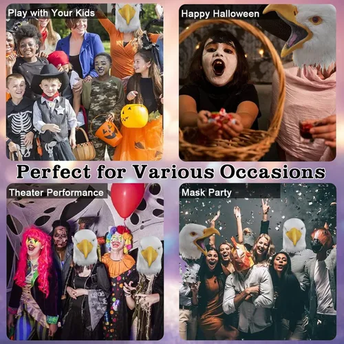 Vista 7 de Halford White Eagle Mask Open Mouth Eagle Mask Novelty Latex Hawk Head Mask Bird Mask Cosplay Party Props for Adults