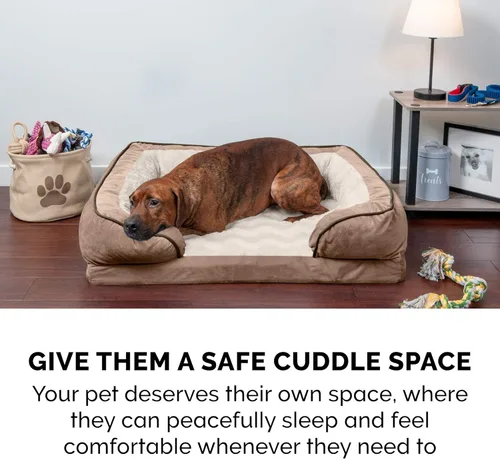 Vista 9 de Furhaven - Cama para mascotas de espuma viscoelástica para perros y gatos, cama para perros tipo sofá, comodidad perfecta, con ondas, de terciopelo