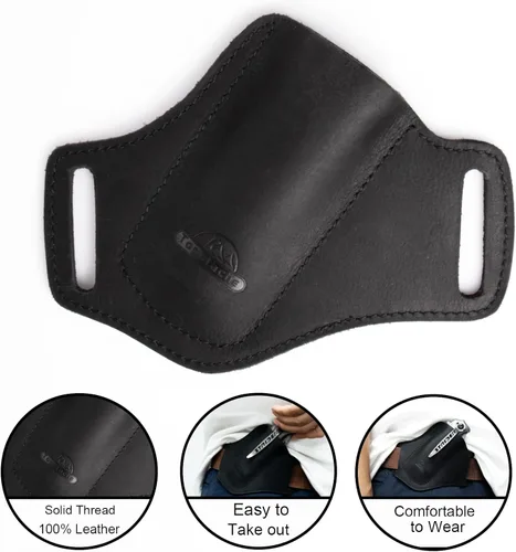 Vista 3 de Topstache Cinturón de cuero hecho a mano EDC con bolsillo para hombre, funda plegable para cuchillo plegable de 5 pulgadas, con parte superior