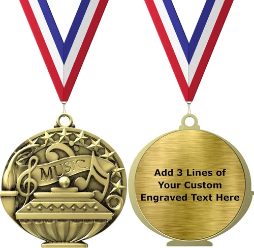 Vista 19 de Express Medals Pack of 10 (or More) Engraved Scholastic Academic Award Medals with RWB Neck Ribbons