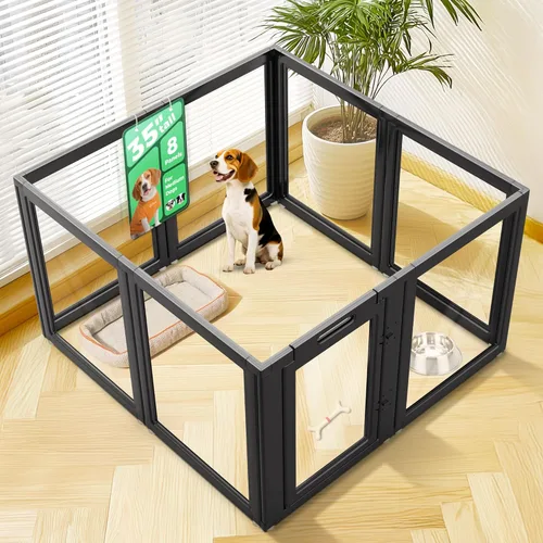 Vista 12 de FXW AuraSpace - Cerca acrílica para perros pequeños, para interiores, 24 pulgadas, 2 paneles, incluye 1 puerta y 1 panel, color negro