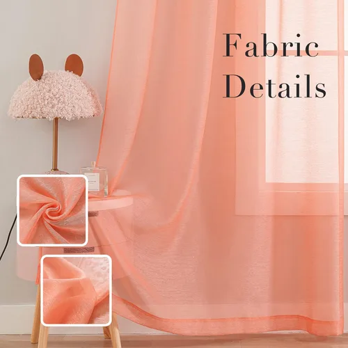 Vista 3 de 2 paneles de cortinas traslúcidas coral para dormitorio de 63 pulgadas de largo, cortinas semitraslúcidas con ojales para sala de estar, cortinas