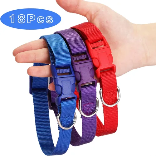 Vista 3 de Sanwuta Collar ajustable para perro, 18 unidades, 9 colores, nailon suave, acolchado, resistente, collares medianos para mascotas con hebilla a