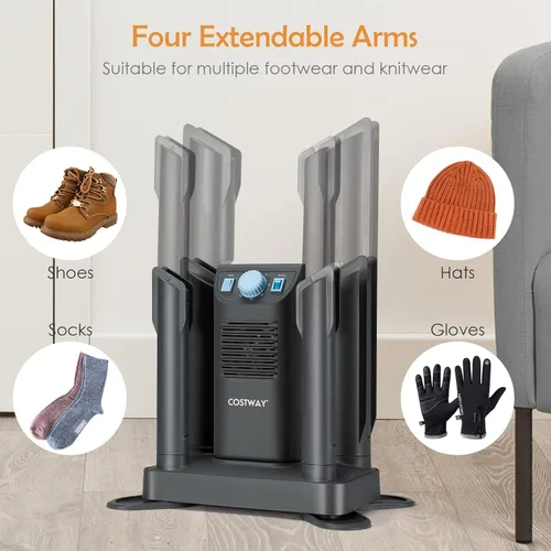 Vista 5 de COSTWAY Boot Dryer, Shoe Dryer with 180 Mins Timer & Heating Blower, Ozone Disinfection, Extendable Design
