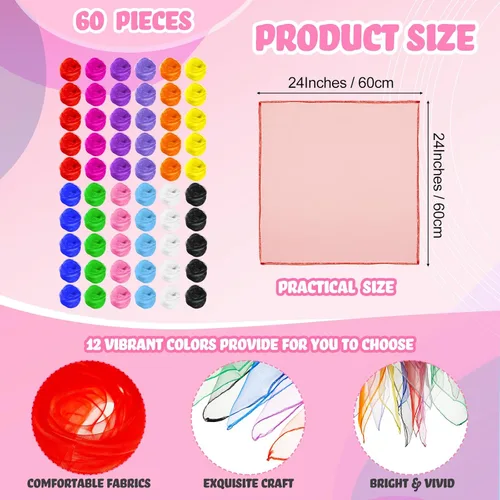 Vista 2 de Zhanmai 60 bufandas cuadradas sedosas para bailar, accesorios de trucos, accesorios de rendimiento, bufandas, bufanda de banda rítmica, 24 x 24