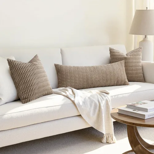 Vista 289 de MIULEE- Juego de 2 fundas de pana suave para cojín; diseño a rayas estilo bohemio, moderno, rural; decoración costera p/verano, hogar, sala de Azul