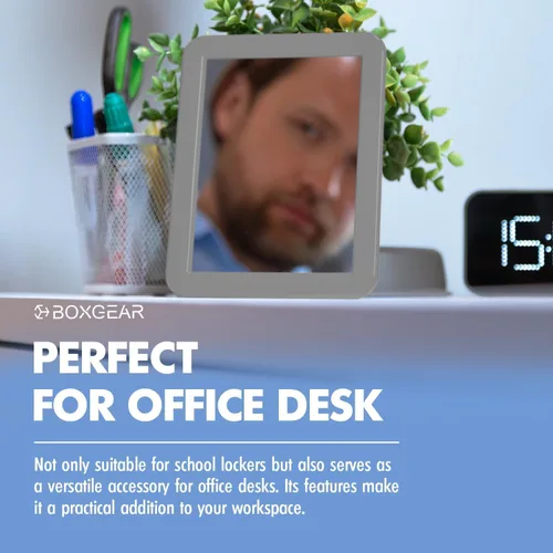 Vista 6 de Boxgear Magnetic Locker Mirror - 5" x 7"- for School Locker, Bathroom, Household Refrigerator, Locker Accessory, Workshop Toolbox or Office Cabinet