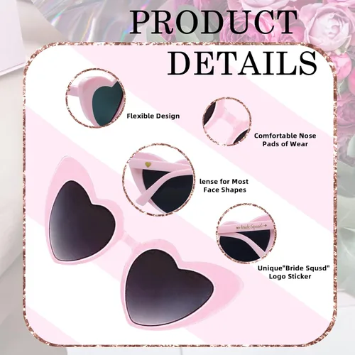 Vista 3 de LADY&HOME 10 lentes de sol de despedida de soltera en forma de corazón para despedidas de soltera, suministros para bodas, gafas de sol