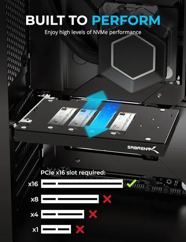 Vista 3 de SABRENT Tarjeta adaptadora NVMe SSD a PCIe 4.0 X 16 de 4 unidades con refrigeración activa [EC-P4BF]