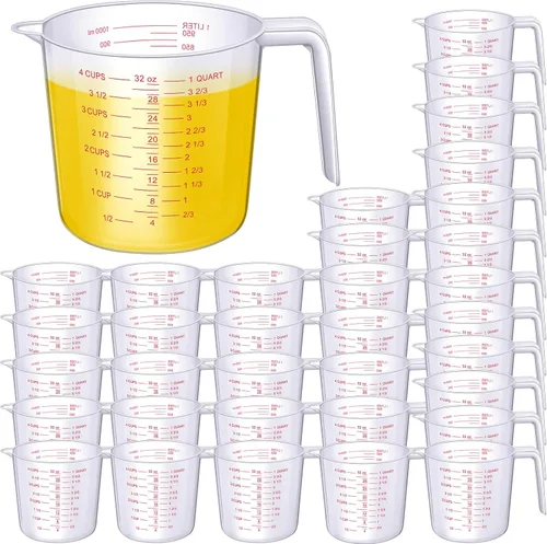 Vista 10 de Kanayu 36 tazas medidoras de plástico transparentes con boquilla y mango de 32 onzas/33.8 fl oz, capacidad de 4 tazas, jarra graduada transparente