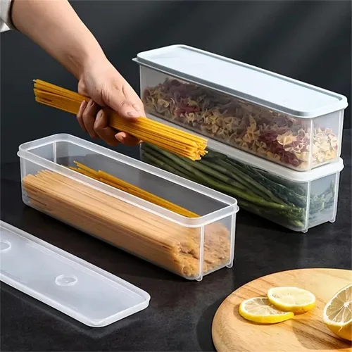 Vista 5 de Contenedor rectangular minimalista de almacenamiento de pasta, azul claro, 11.4 x 2.55 x 3.14 pulgadas, hermético, inastillable, apto