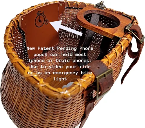 Vista 7 de Tote & Kari Cesta de bicicleta para mujer, crucero de playa o scooter, las cestas de mimbre originales para bicicleta con portavasos integrado