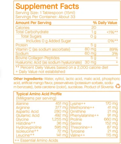 Vista 3 de SpoiledChild Péptidos de colágeno + vitamina C + ácido hialurónico Colágeno líquido sabor mango 400 ml (13.5 Fl oz)