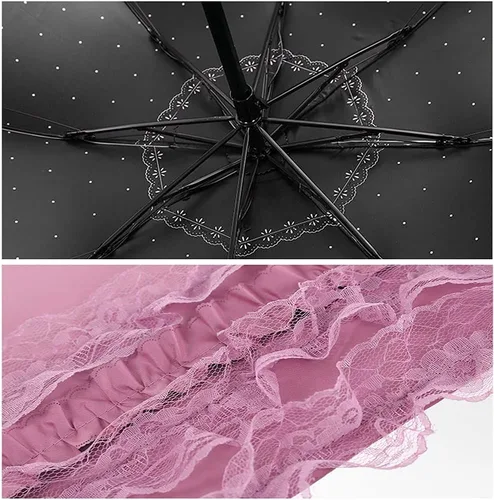 Vista 21 de WANLIAN Paraguas de encaje a prueba de viento plegable soleado y lluvioso a prueba de rayos ultravioleta anti sol protección UV sombrilla paraguas