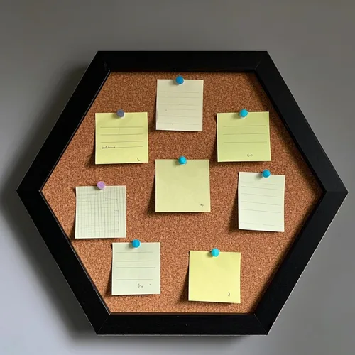 Vista 5 de HAKZEON Paquete de 6 tableros de anuncios de corcho hexagonales, tablero de corcho hexagonal, azulejos de corcho enmarcados para pared, tablero