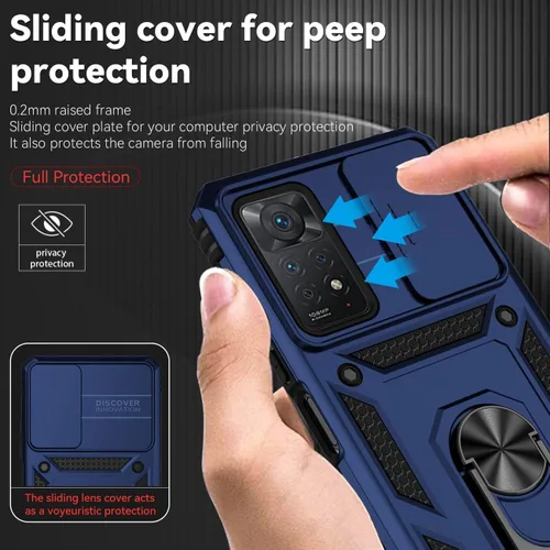 Vista 2 de Funda para Redmi Note 11 Pro 4G/5G/Redmi Note 11E Pro con protector de pantalla de vidrio templado y cubierta de cámara deslizante, anillo magnético